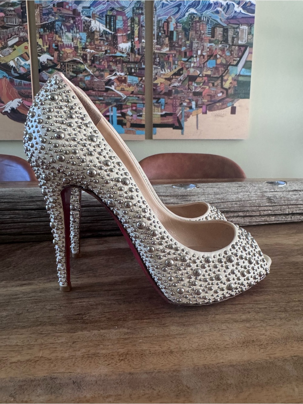 Christian Louboutin Studded Peep-Toe Stiletto Heels